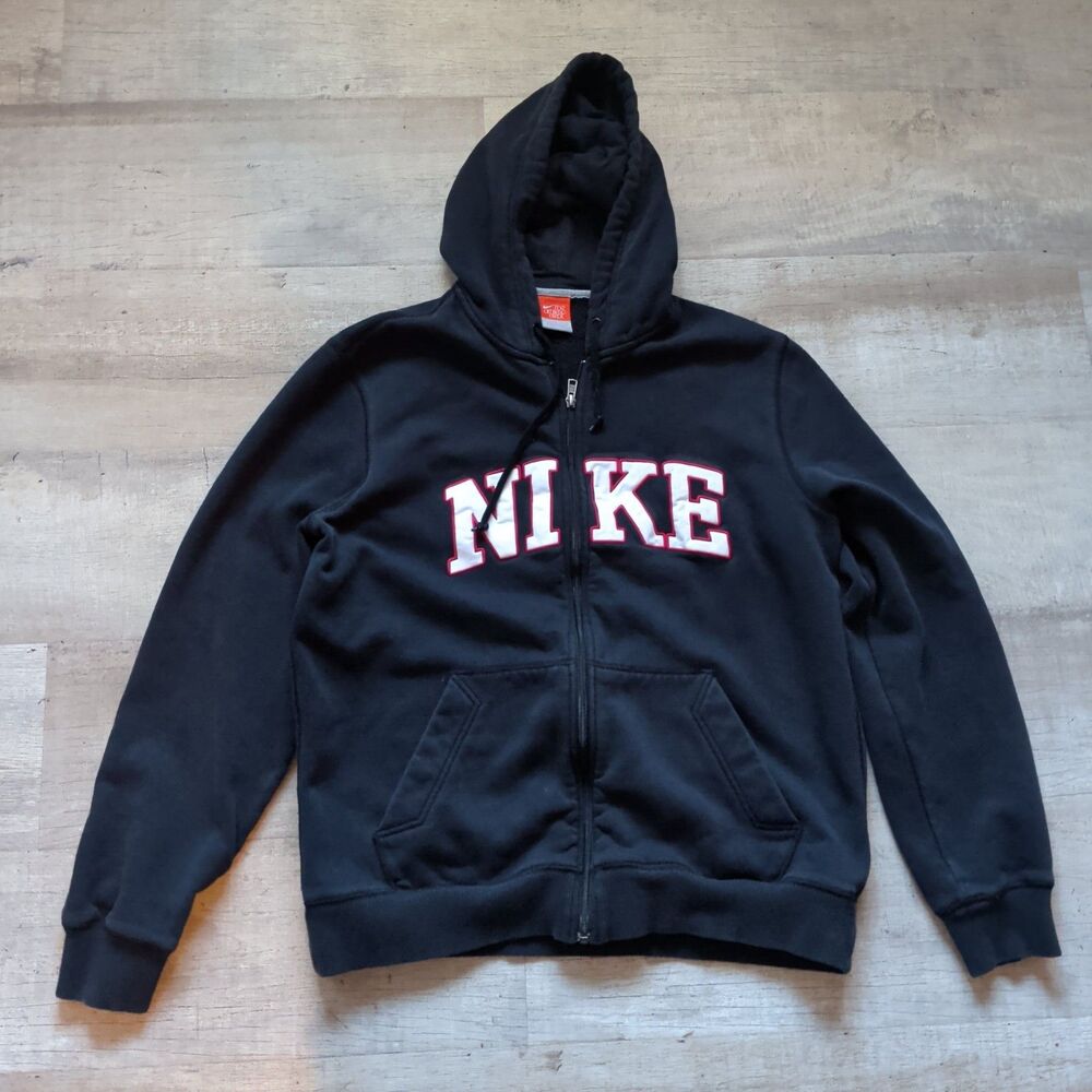 Vintage Nike y2k Zip Hoodie Big Embroidered Logo Size L EUC! Black